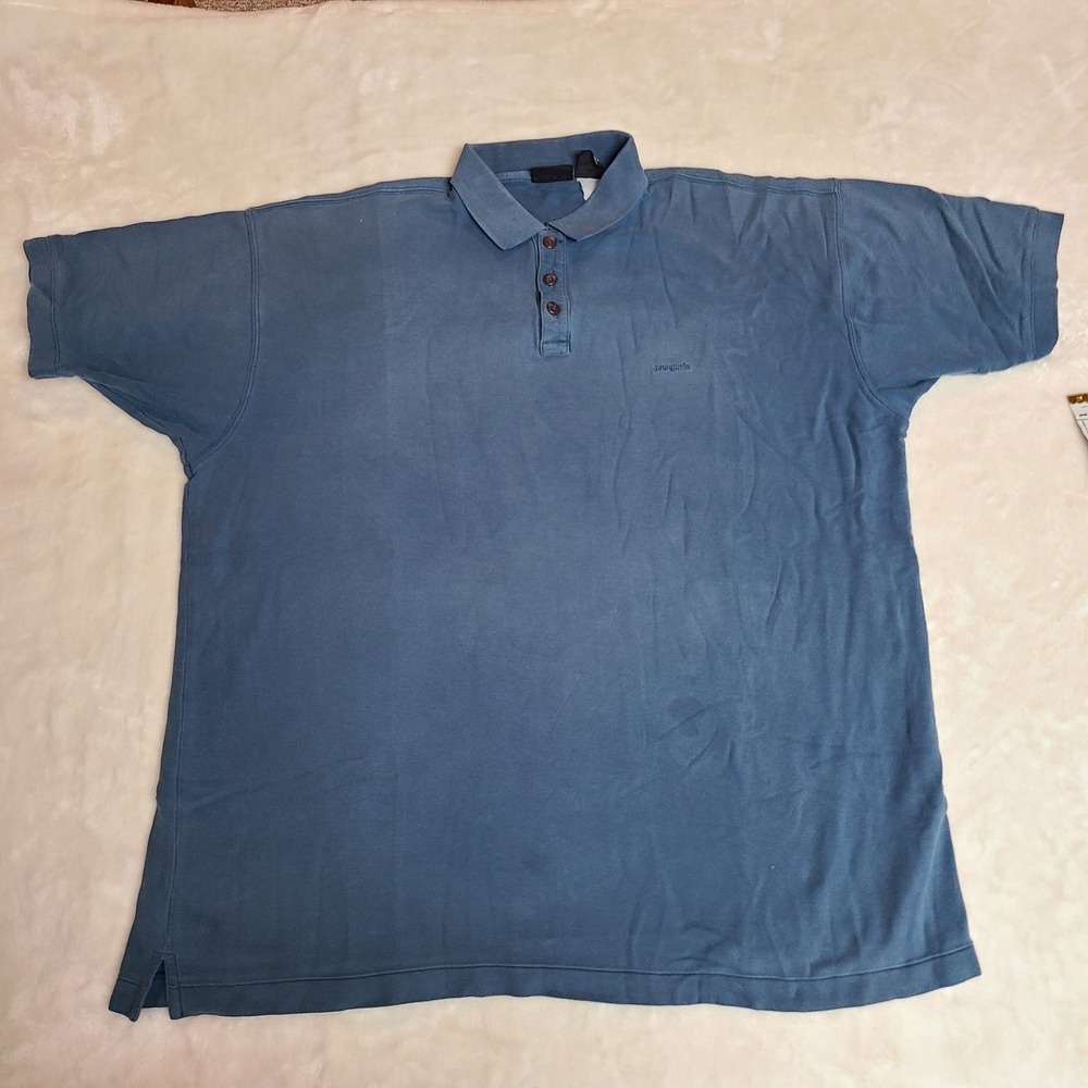 VTG Faded Patagonia Short Sleeve Pique Polo Embroidered Logo Blue Men's XL